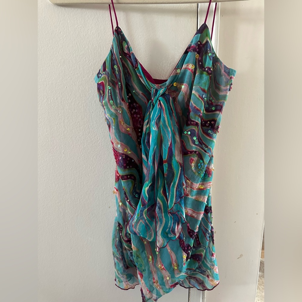 Diane Von Furstenberg Multicolor Strappy Silk Top Camisole Tank Sequins Jackie